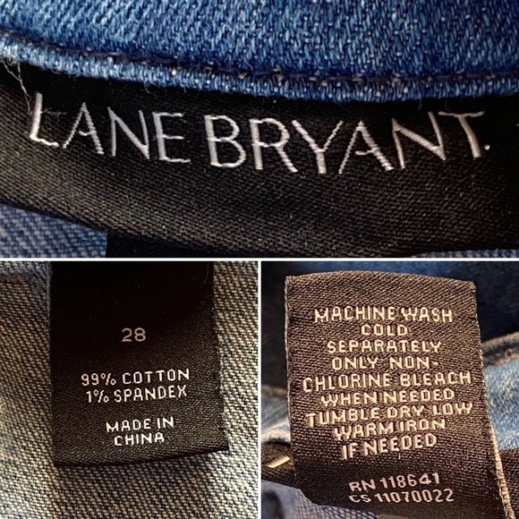 Lane Bryant Zip Front Raw Hem Distressed Denim Jean A-Line Skirt Size 28 - Picture 16 of 16